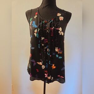 Spense Black Top with Colorful Butterfly Print